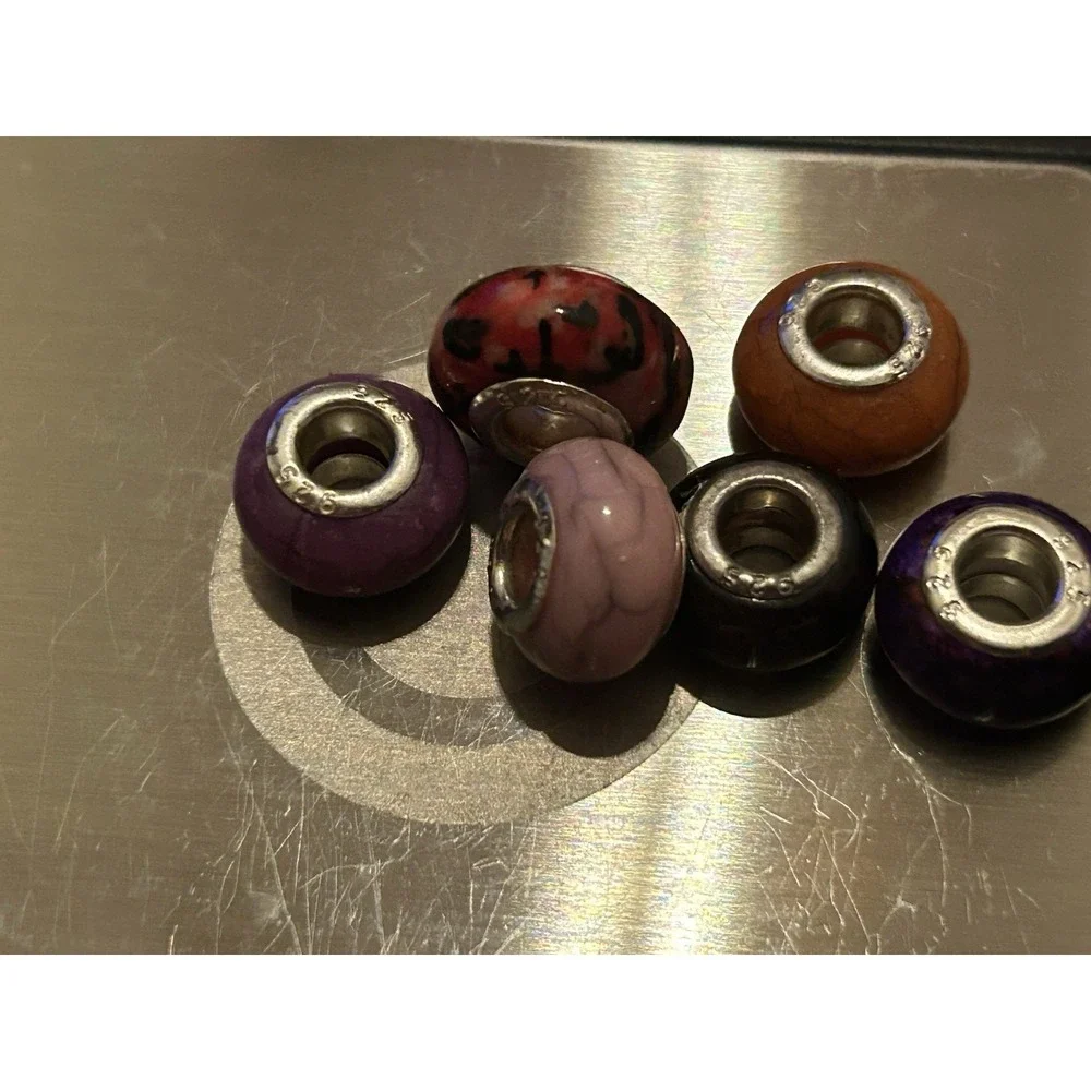 Lot of 6 Sterling Silver Core Bracelet Charm Beads Lampwork Glass Style 925 3